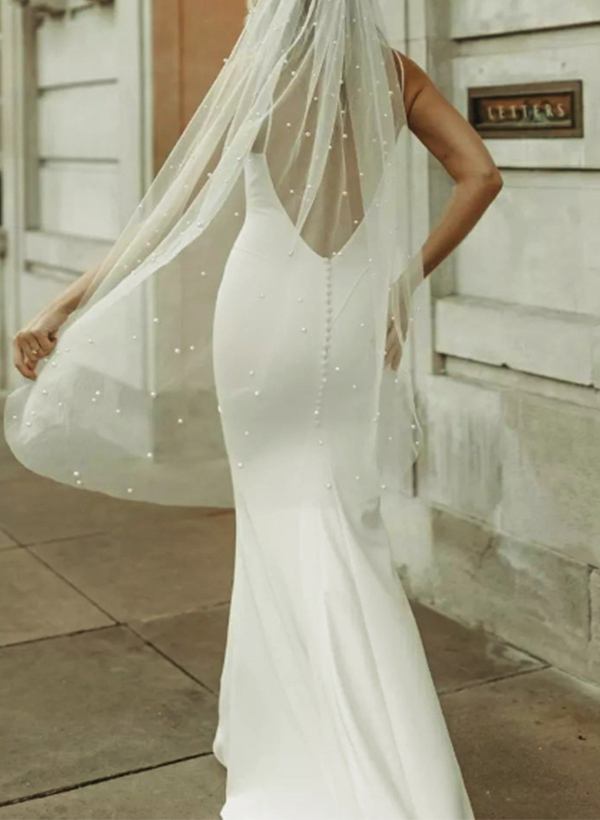 Trumpet/Mermaid V-Neck Sleeveless Elastic Satin Court Train Wedding Dress