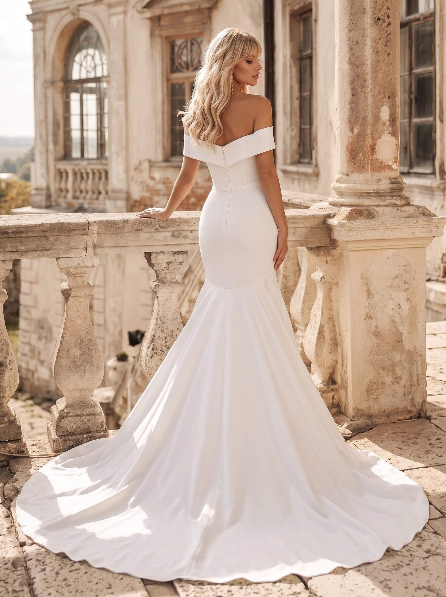 Trumpet/Mermaid Off-The-Shoulder Sleeveless Satin Sweep Train Wedding Dress