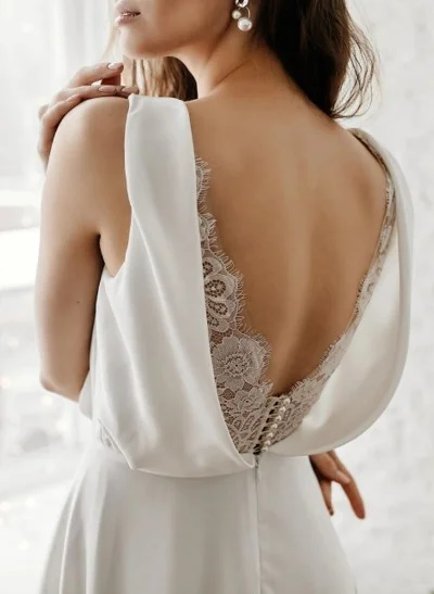 A-Line V-Neck Sleeveless Chiffon Lace Sweep Train Wedding Dress