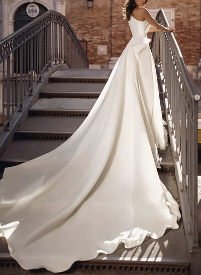 A-Line One-Shoulder Sleeveless Organza Sweep Train Wedding Dress