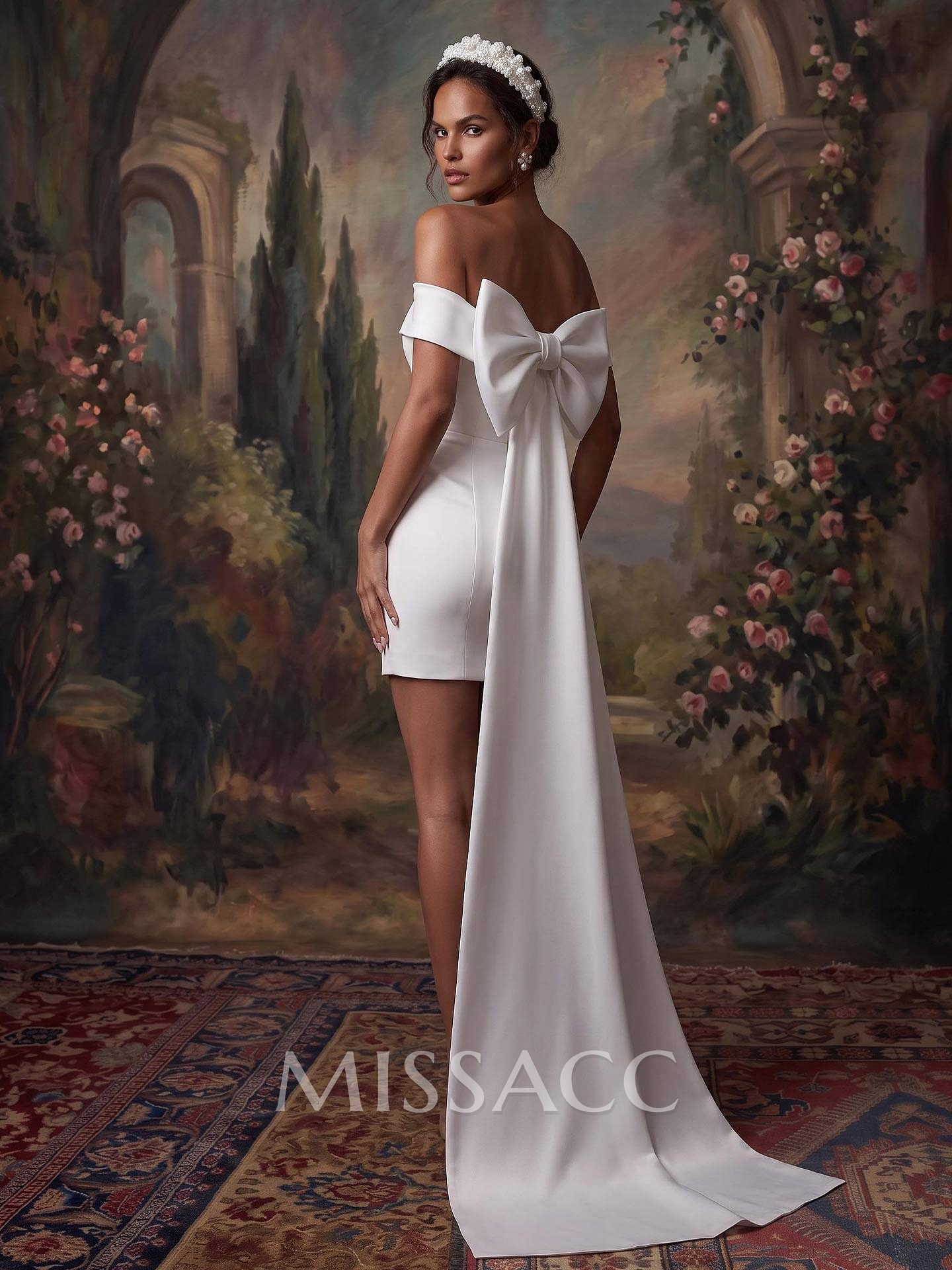 Sheath/Column Off-The-Shoulder Sleeveless Short/Mini Satin Wedding Dresses With Bow