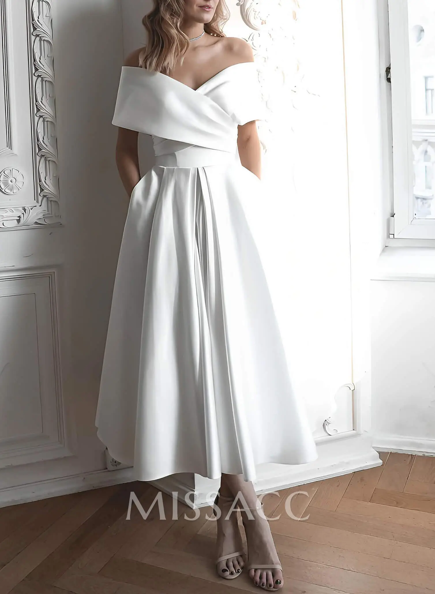 white bridesmaid dresses off the shoulder Monique Off-Shoulder Long Sleeve A-line Lace Gown