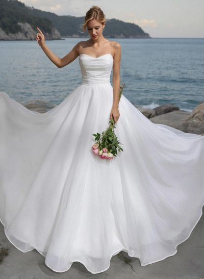 Ball-Gown Sweetheart Sleeveless Organza Sweep Train Wedding Dress