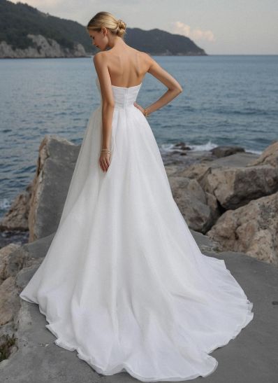 Ball-Gown Sweetheart Sleeveless Organza Sweep Train Wedding Dress