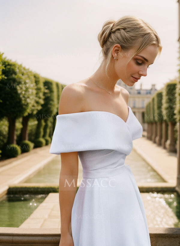 Off-The-Shoulder Boho Reception Wedding Dress With Satin Sweep Train