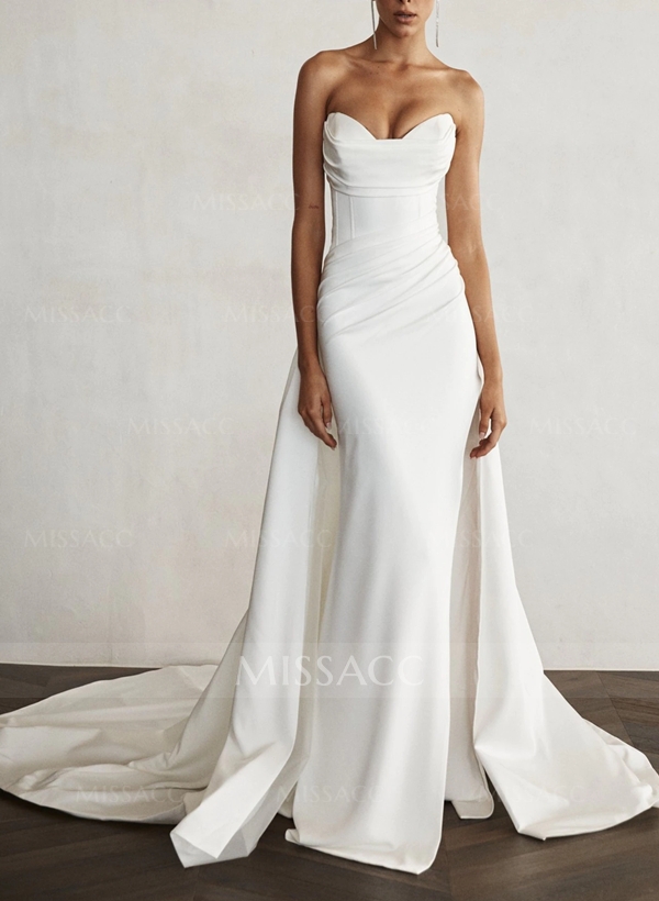 Sheath/Column Sweetheart Sleeveless Satin Sweep Train Wedding Dress