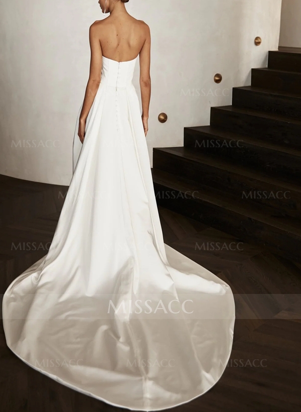 Sheath/Column Sweetheart Sleeveless Satin Sweep Train Wedding Dress