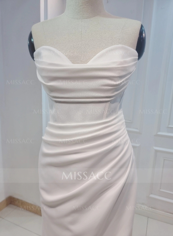 Sheath/Column Sweetheart Sleeveless Satin Sweep Train Wedding Dress