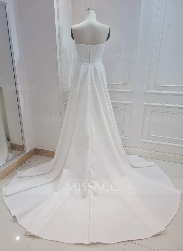 Sheath/Column Sweetheart Sleeveless Satin Sweep Train Wedding Dress