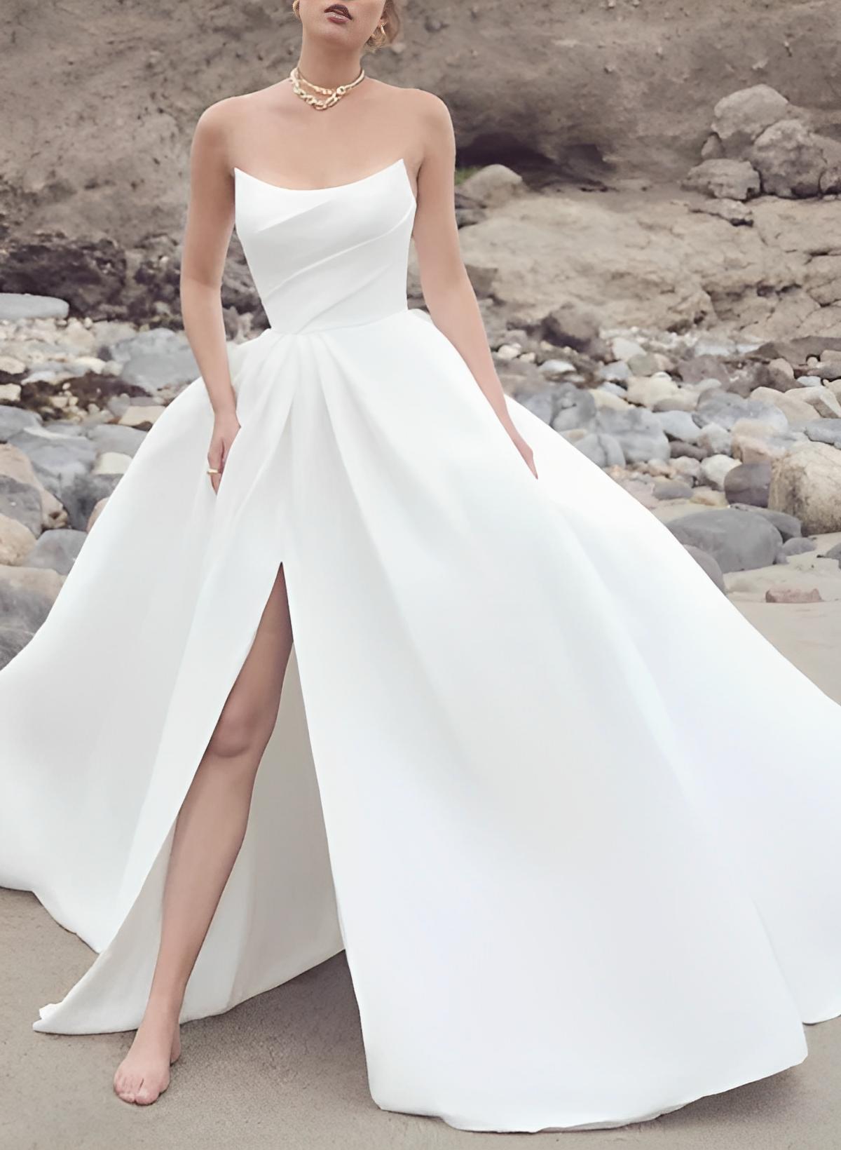 Ball-Gown Sweetheart Sleeveless Stretch Crepe Sweep Train Wedding Dress