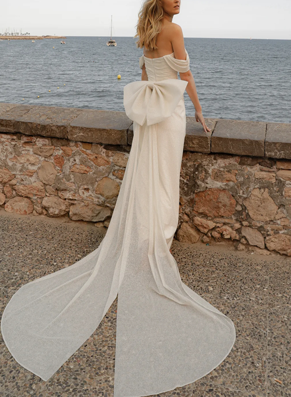 Sequin Off-The-Shoulder Sex Wedding Dress With Bow