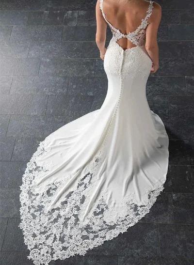 Trumpet/Mermaid Sweetheart Sleeveless Stretch Crepe Court Train Wedding Dress
