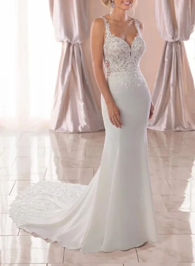 Trumpet/Mermaid Sweetheart Sleeveless Stretch Crepe Court Train Wedding Dress