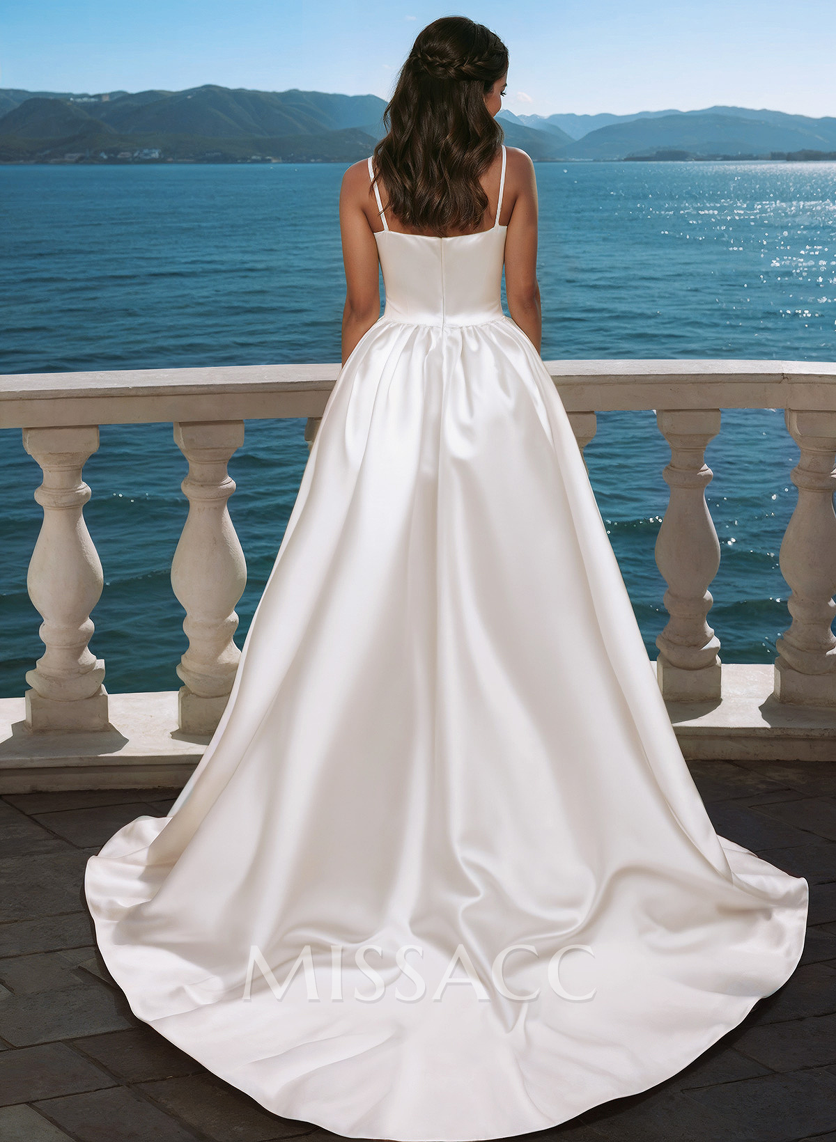 Sweetheart Neckline Sweep Train Satin Panel Wedding Dress With Split Front Sweetheart Neckline Sweep Train Satin Panel Wedding Dress With Split Front