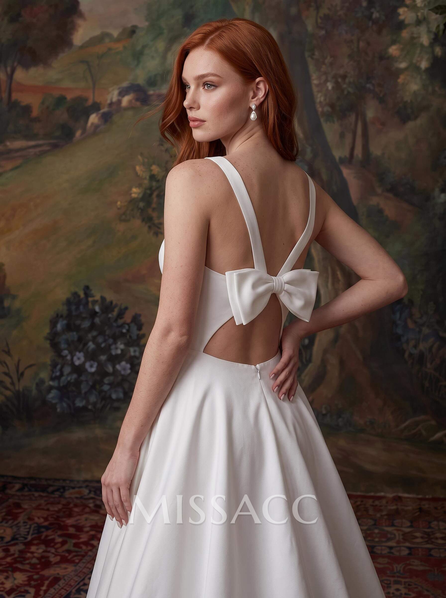 A-Line V-Neck Stretch Crepe Ruffles Sleeveless Sweep Train Wedding Dresses A-Line V-Neck Stretch Crepe Ruffles Sleeveless Sweep Train Wedding Dresses