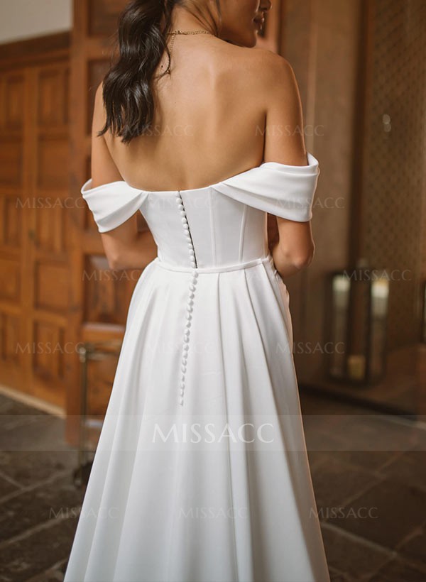 Cowl Neck Sweep Train Satin Panel Wedding Dress With Split Front