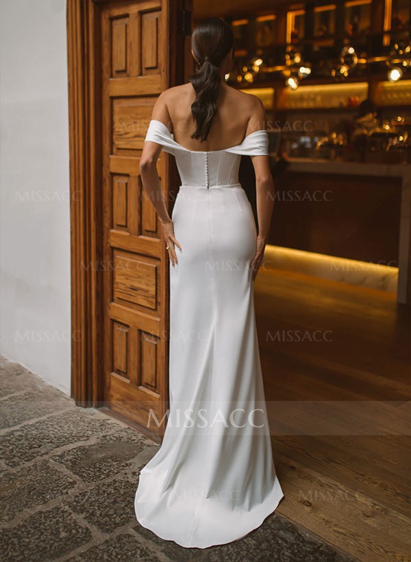 Cowl Neck Sweep Train Satin Panel Wedding Dress With Split Front