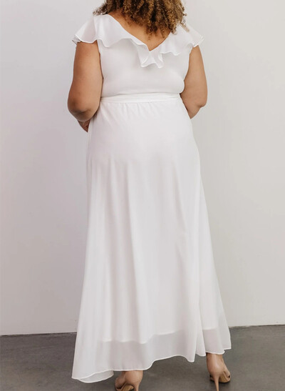 A-Line V-Neck Sleeveless Chiffon Asymmetrical Bridesmaid Dress With Bow(s)