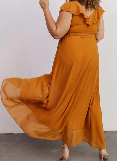 A-Line V-Neck Sleeveless Chiffon Asymmetrical Bridesmaid Dress With Bow(s)