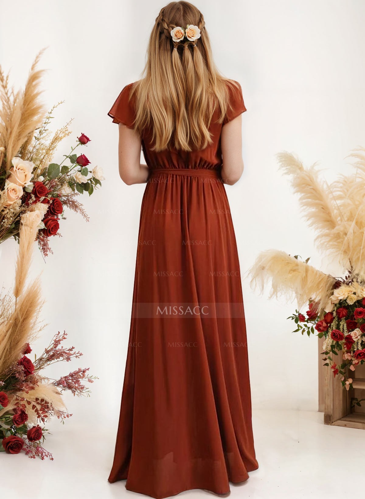 A-Line V-Neck Sleeveless Chiffon Asymmetrical Bridesmaid Dress With Bow(s)