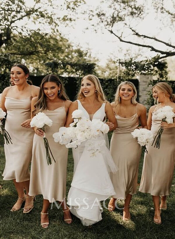 Sheath/Column Cowl Neck Sleeveless Bridesmaid Dress