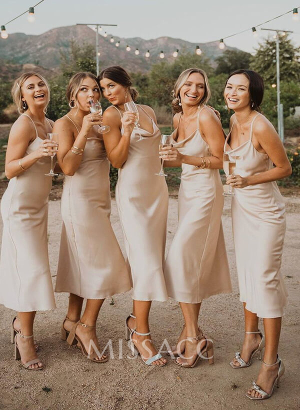 Sheath/Column Cowl Neck Sleeveless Bridesmaid Dress
