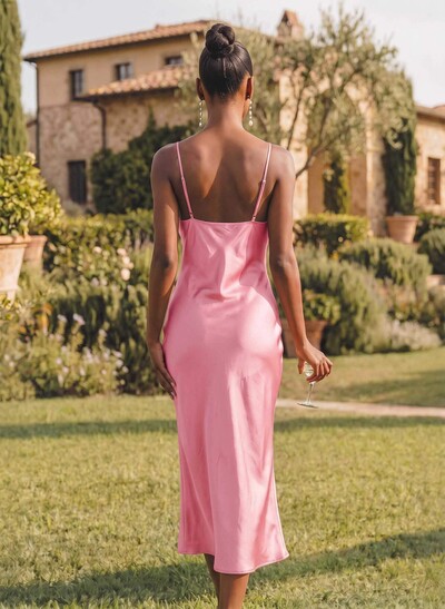 Sheath/Column Cowl Neck Sleeveless Bridesmaid Dress