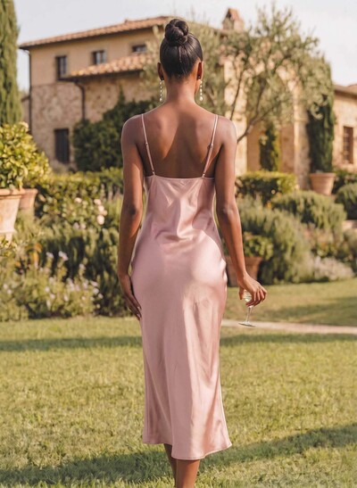 Sheath/Column Cowl Neck Sleeveless Bridesmaid Dress