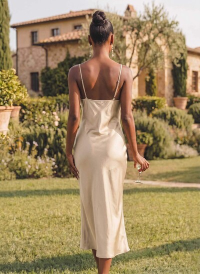 Sheath/Column Cowl Neck Sleeveless Bridesmaid Dress