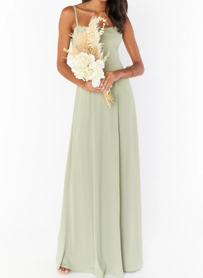A-Line Square Neckline Sleeveless Chiffon Floor-Length Bridesmaid Dress With Bow(s)