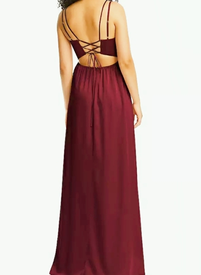 A-Line V-Neck Sleeveless Floor-Length Silk Like Satin Bridesmaid Dresses