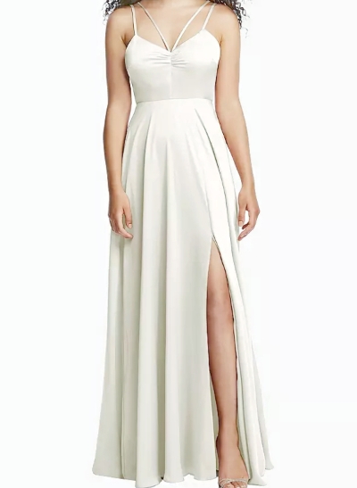 A-Line V-Neck Sleeveless Floor-Length Silk Like Satin Bridesmaid Dresses
