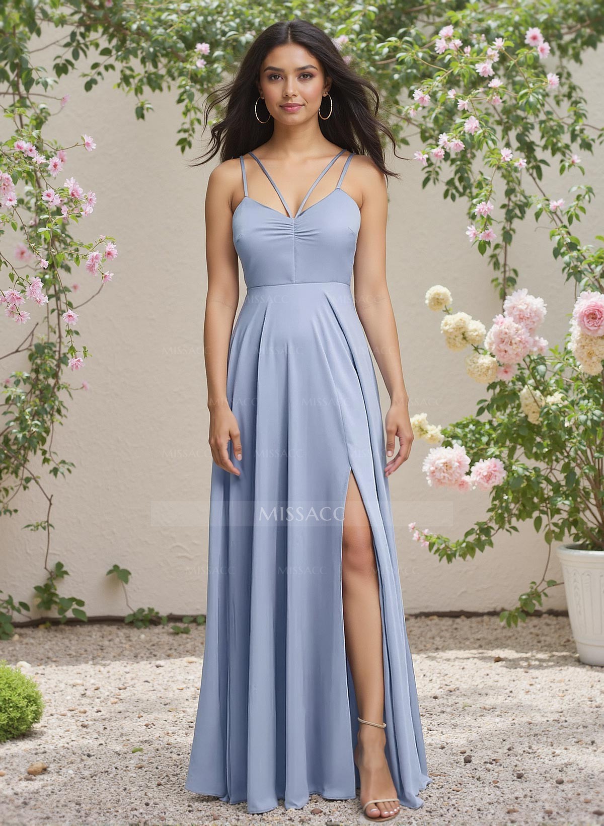 A-Line V-Neck Sleeveless Floor-Length Silk Like Satin Bridesmaid Dresses