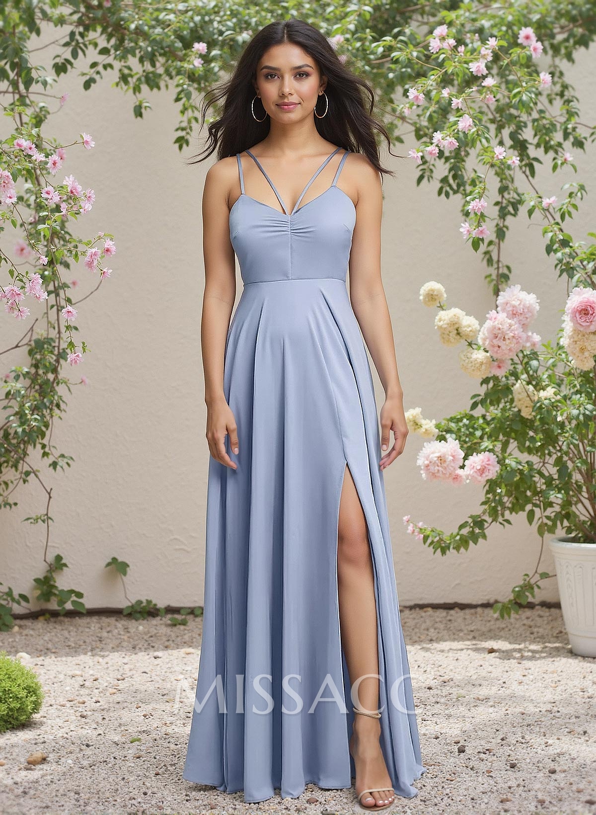A-Line V-Neck Sleeveless Floor-Length Silk Like Satin Bridesmaid Dresses