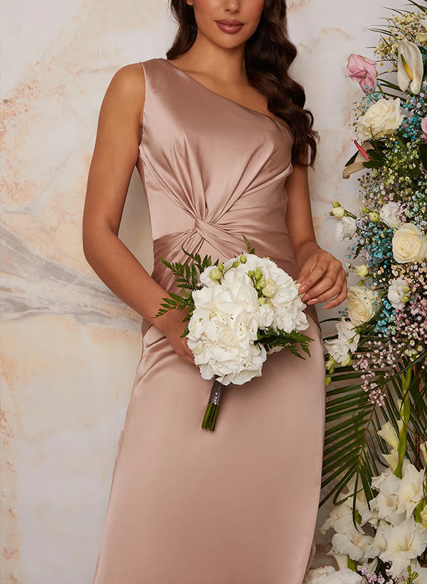 Sheath One-Shoulder Floor-Length Satin Bridesmaid Dress