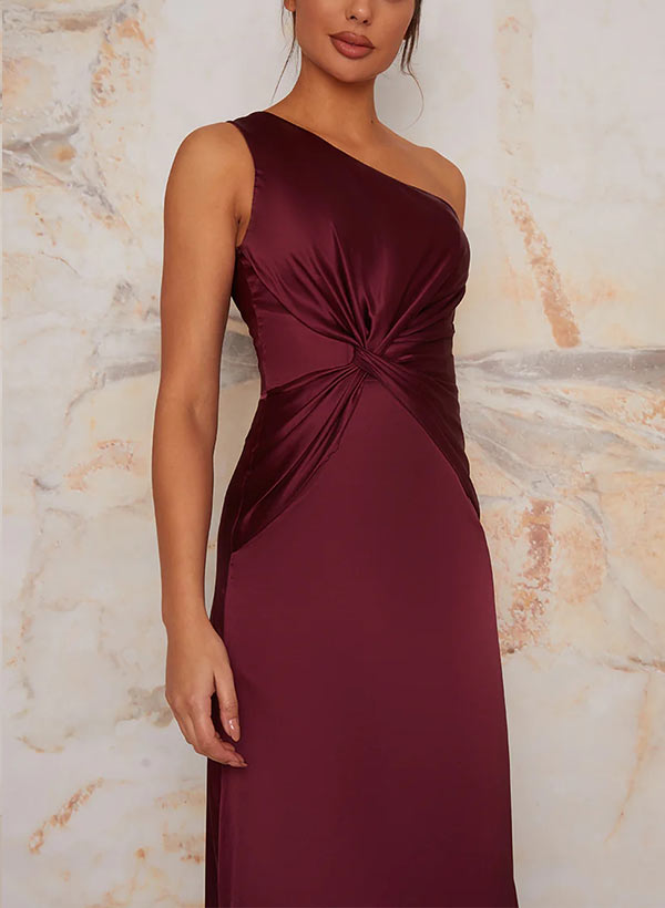 Sheath One-Shoulder Floor-Length Satin Bridesmaid Dress