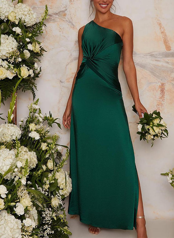 Sheath One-Shoulder Floor-Length Satin Bridesmaid Dress