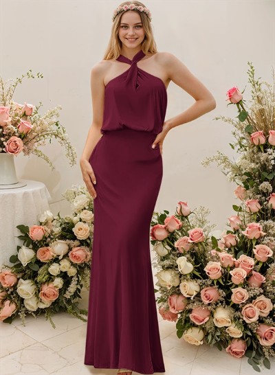 Sheath/Column Halter Floor-Length Bridesmaid Dress