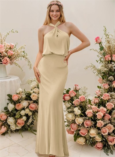 Sheath/Column Halter Floor-Length Bridesmaid Dress