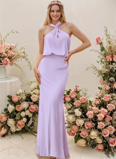 Sheath/Column Halter Floor-Length Bridesmaid Dress