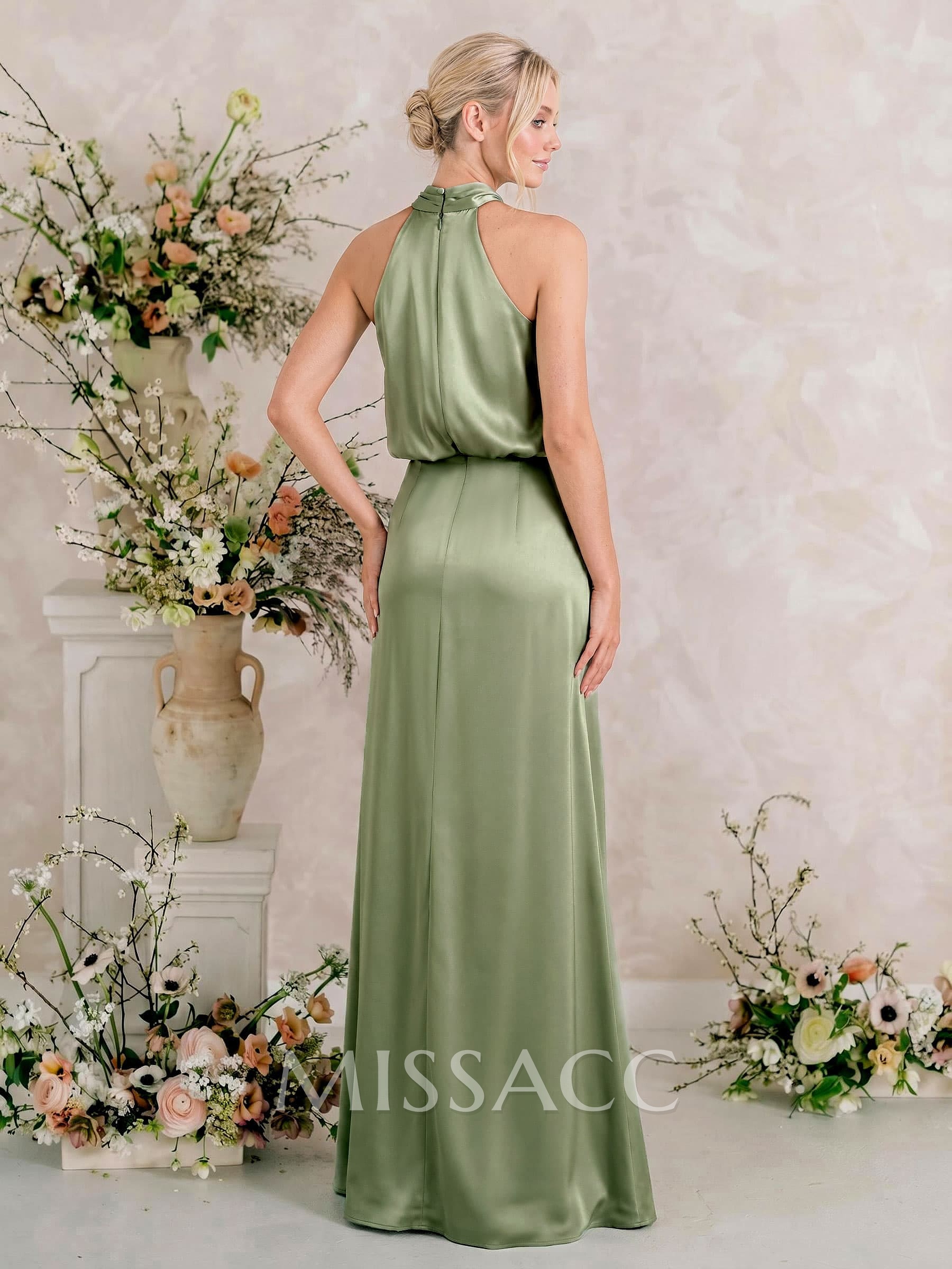 Sheath/Column Halter Floor-Length Bridesmaid Dress Sheath/Column Halter Floor-Length Bridesmaid Dress