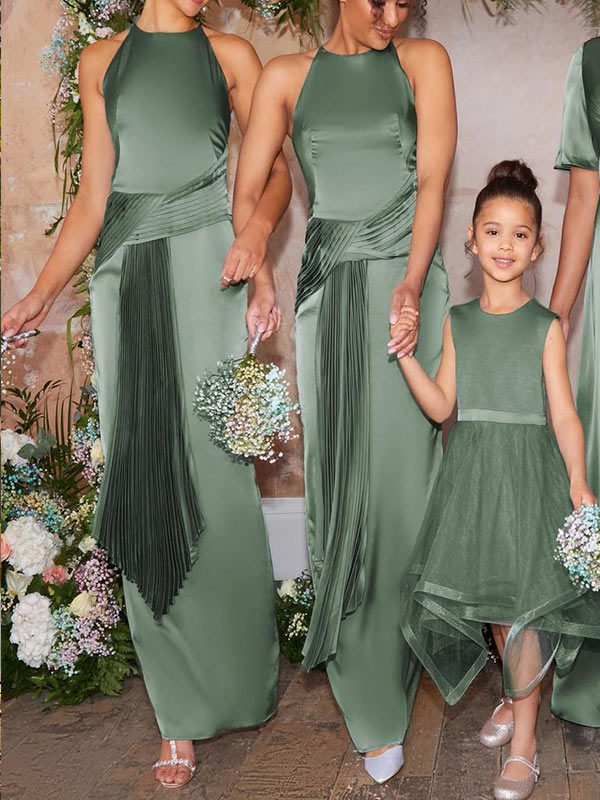 Sheath/Column One-Shoulder Floor-Length Satin Bridesmaid Dress