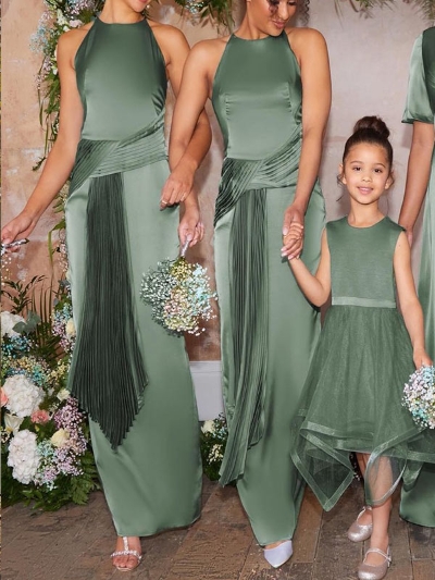 Sheath/Column One-Shoulder Floor-Length Satin Bridesmaid Dress