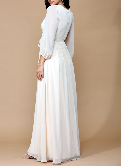 Long Sleeves  A-Line Elegant Bridesmaid Dress With Long Train