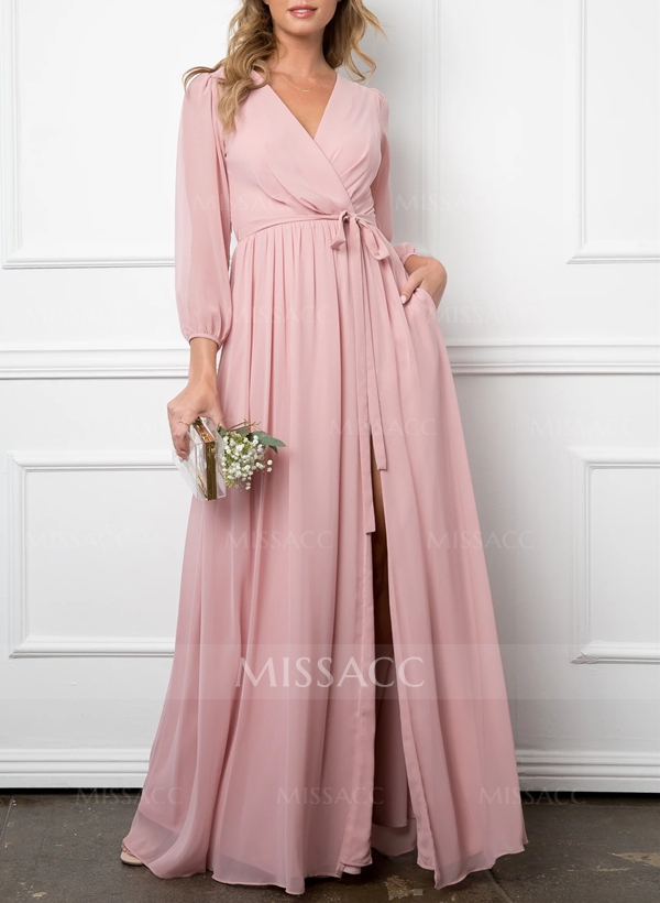 Long Sleeves  A-Line Elegant Bridesmaid Dress With Long Train