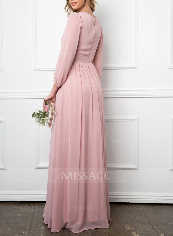 Long Sleeves  A-Line Elegant Bridesmaid Dress With Long Train