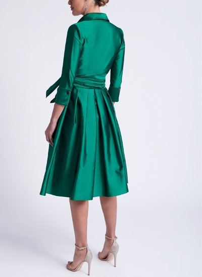 Knee-length Sleeves A-Line Cocktail Dresses With Bow