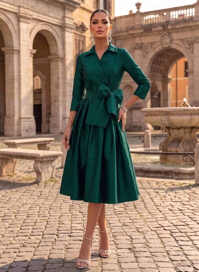 Knee-Length A-Line Cocktail Dresses With Sleeves And Bow Detail