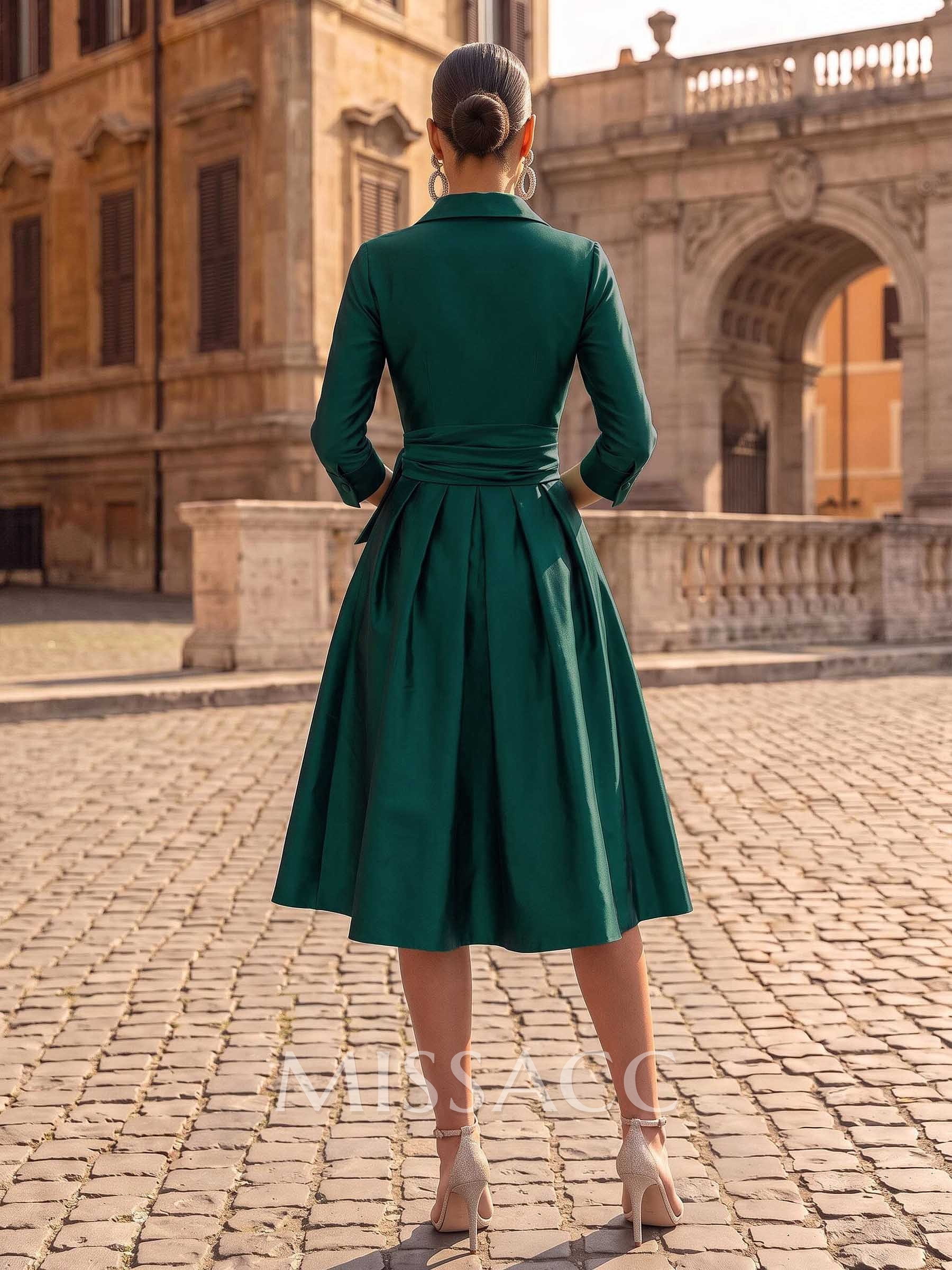 Knee-Length Sleeves A-Line Cocktail Dresses With Bow