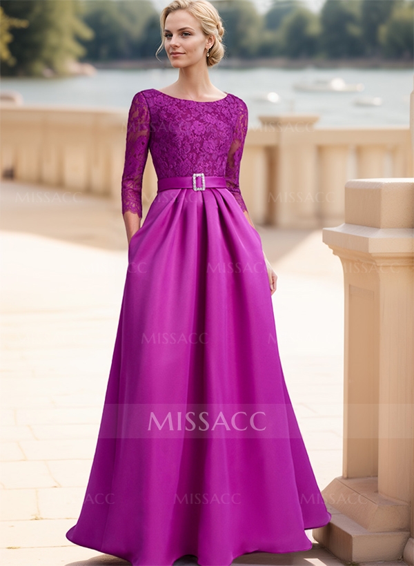 Elegant Lace Sleeves Evening Dresses With Beading Satin